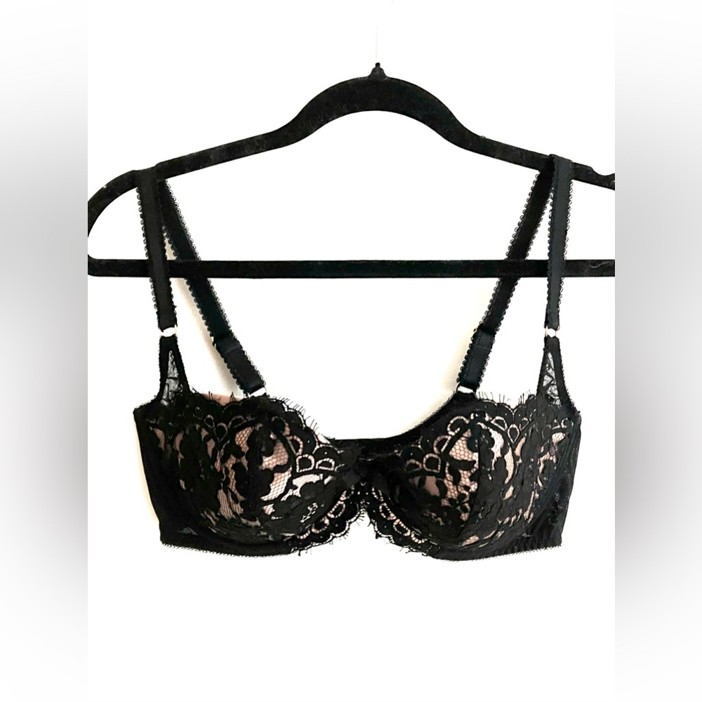 Agent Provocateur Black Lace Pink Satin Padded Bra 34E